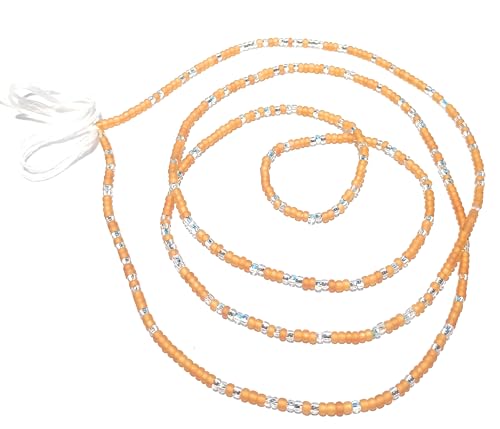 Multicolor Clear Variety Waist Beads, 44-Inch Tie-On Strand - color: Orange