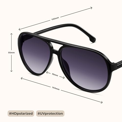 livho Trendy Polarized Aviator Sunglasses Women Men, Retro Sun Glasses for Women Men 2025, Oversized UV Protection Shades - color: Tortoise Brown + Black/Grey