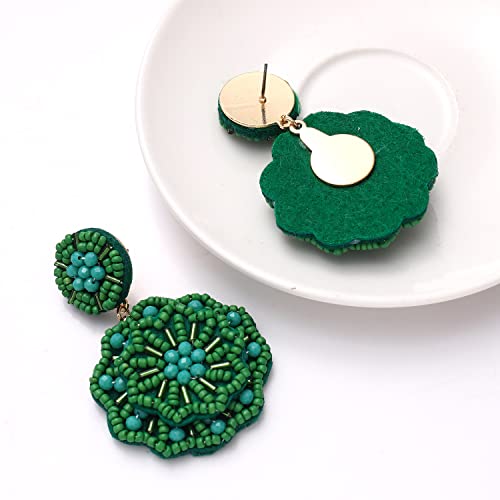 Statement Beaded Drop Earrings for Women Layered Bead Dangle Earrings - color: Green bead 22