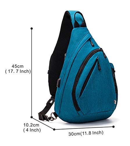 TurnWay Water-Proof Sling bag/Crossbody Backpack/Shoulder Bag with USB Charging Port for Travel, Hiking, Cycling, Camping - color: Blue