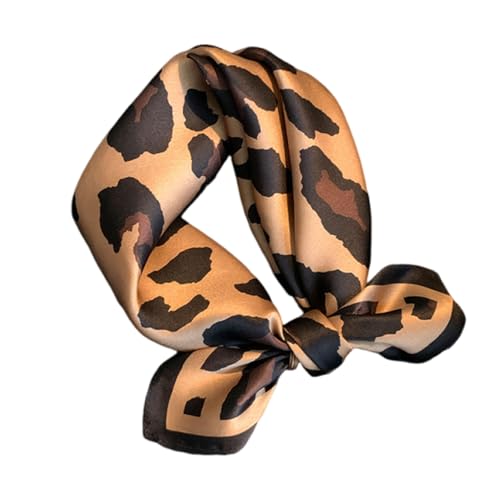 Aufeel Women's 100% Pure Mulberry Silk Small Square Scarf - Neckerchief Women - Silk Headscarf - 21" x 21" - color: Brown Leopard
