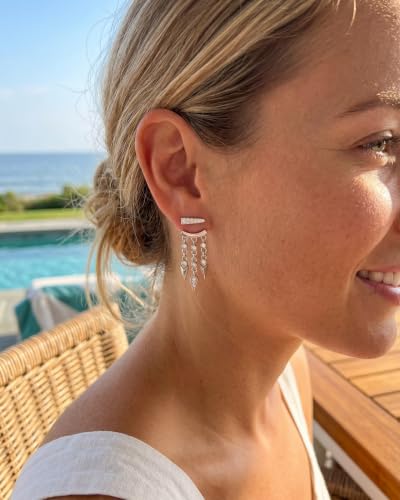 MUMREUES Gold Earrings for Women Trendy 14K Gold Plated Dangle Earrings Small Hoop Huggie Drop Stud Earrings Cubic Zirconia Simple Minimalist Dainty Chain Tassel Hypoallergenic Earrings - color: Jacket & Silver