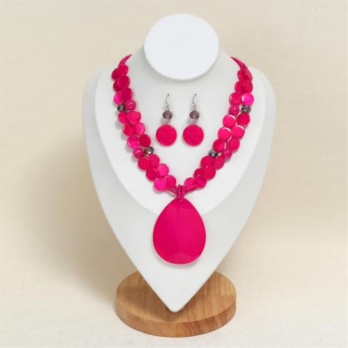 Big Teardrop Pendant Necklaces for Women Colorful Beaded Necklaces Statement Set for Holiday. - color: Hot Pink