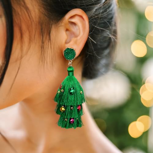 Me&Hz Colorful Layered Tassel Earrings Bohemian Statement Tiered Tassel Big Dangle Drop Earrings for Women Druzy Studs Valentine’s Day Gift - color: Christmas A