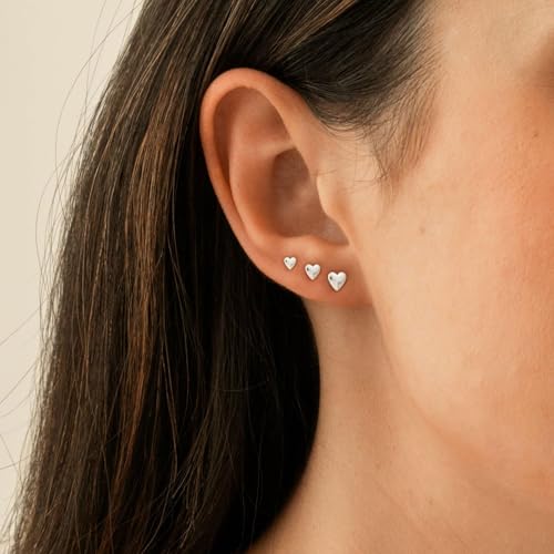 VRIUA 20G Tiny Flat Back Earrings for Women - 14K Gold/Silver Plated Small Flat Back Stud Earrings Hypoallergenic Cartilage Helix Piercing Jewelry - color: 5/6/7mm-Heart Flat Silver
