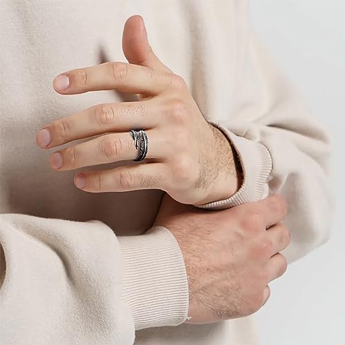 RIOSO 12Pcs Vintage Rings for Men Cool Adjustable Angel Wings Ring Goth Punk Open Ring Set