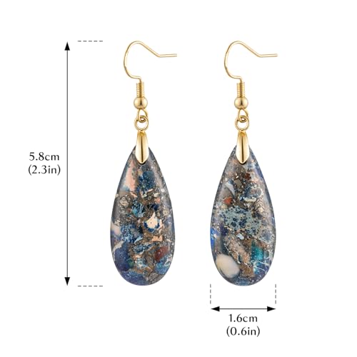 Stone Drop Earrings for Women Earrings Teardrop Jasper Stone Dangle Earrings - color: Brown&Blue-Golden Hook