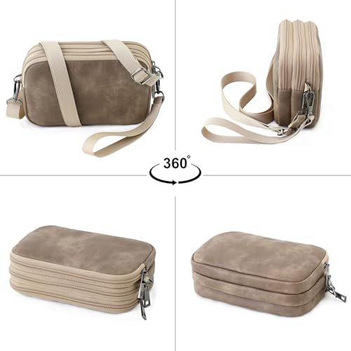 Small Wristlet Wallet for Women, 3-Zip Crossbody Phone Purse - color: Taupe/Shatteredpvc