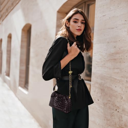 Joryin Woven Women's Crossbody Bag & Evening Purse, Trendy Dumpling Clutch & Hobo Cloud Shoulder Bag Trendy Dumpling Clutch - color: Woven Leather-dark Purpple