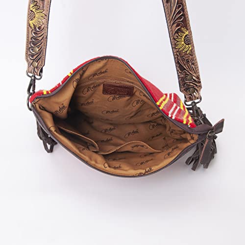 Merbaa Women Handtooled woolen saddle blanket hand woven Crossbody Bag - color: Red