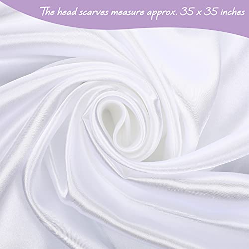 SATINIOR 35 Inch Silky Head Scarf 2 Pcs Large Square Neck Scarf Sleeping Hair Wrapping Satin Bandana for Women - color: White, style: Classic