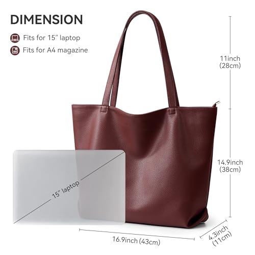 WLLWOO Soft Vegan Leather Tote Bag for Women Large Casual Hobo Handbags Zipper Shoulder Work Daily Weekender Travel Purse - color: Dark Red