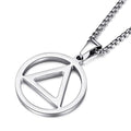 Sobriety Necklace for Men Stainless Steel AA Recovery Triangle Necklace Sobriety Gifts for Men - color: Silver