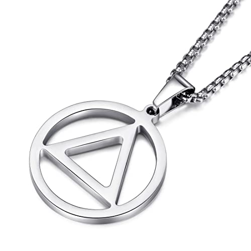 Sobriety Necklace for Men Stainless Steel AA Recovery Triangle Necklace Sobriety Gifts for Men - color: Silver