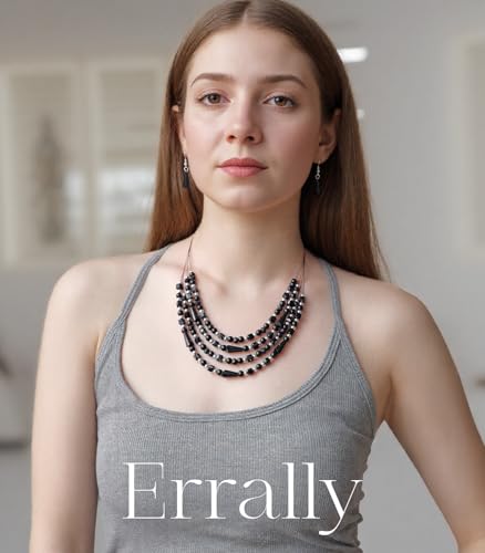 Errally Layered Beaded Statement Necklace Multi Strand Crystal Beads Collar Necklace and Earring Sets for Women Fashion Costume Jewelry Set Gifts for Her - color: Black