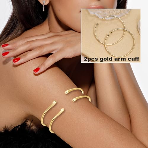 BOMAIL 2Pcs Gold Arm Cuff Bracelets Set for Women | Open Adjustable, large Upper Arm Bangles, Coil Swirl Armlet,Ren Faire Armband,Minimalist ,Goddess - style: A Style