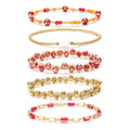 Dainty Gold Plated Pearl Crystal Beaded Bracelets Set for Women 14K Gold Plated Bead Pearl Beads Bracelet Stackable Paperclip Link Chain Bracelets Gold Plated Bracelets for Women Trendy Jewelry - color: Style5-1 Red