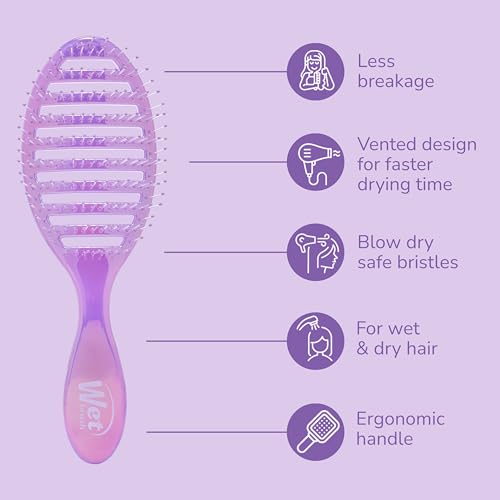 Wet Brush Speed Dry Hair Brush, Blow Dry Safe Bristles & Vented Design For Faster Drying Time, Ergonomic Handle, Reduces Breakage & Detangles All Hair Types, Limited Edition Prismatic Glow Purple - color: Prismatic Glow Purple, size: 1 Count (Pack of 1)