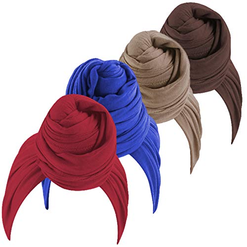 Qianmome Womens Big Flower Turban Beanie Elegant Cap Head Wrap Stretch Long Hair Scarf Headscarf - color: 4pieces-26-style 1