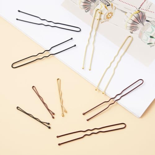 QIUTIMIY 300 Pcs 1.38 Inch Wave-Shaped and U-Shaped Bobby Pins Mix Metal Hair Pins Hair Accessories for Women Stylists Hair Sticks Girl - color: Multi-colored, size: W1.38U-Multi