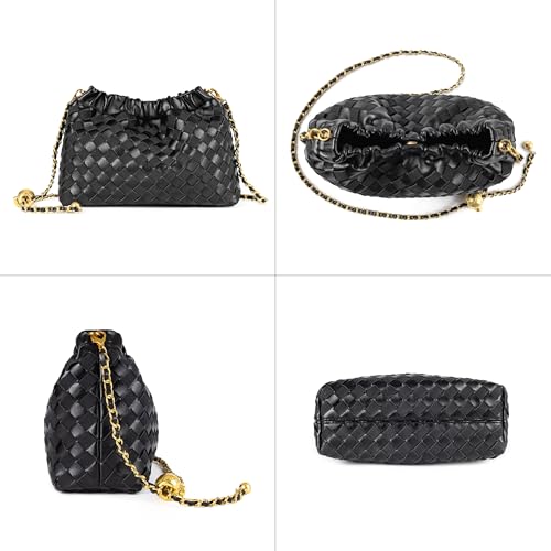 Joryin Woven Women's Crossbody Bag & Evening Purse, Trendy Dumpling Clutch & Hobo Cloud Shoulder Bag Trendy Dumpling Clutch - color: Woven Leather-basalt Black