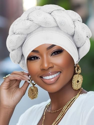 Woeoe African Headwrap Gold Braided Turbans for Women - color: Silver