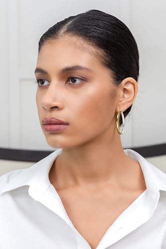 Hoops & Loops 925 Sterling Silver Diamond-Cut Round Hoop Textured 3mm Click-Top Earrings for Women, Slver, Two-Tone 14K Yellow Gold Flash Plate 15/20/25/30/35/40/45/50mm Hoops - color: Two-Tone Gold & Silver, size: 40mm (1.56'')