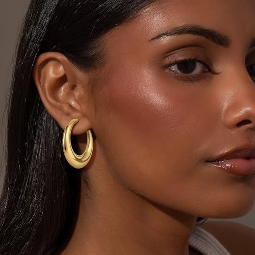 4 Pair Small Gold Hoop Earrings for Women Sensitive Ears - Hypoallergenic 14k Real Gold Plated Hoops Zirconia Cartilage Huggie Earrings Set Helix Piercing Earring Gold Jewelry for Women Gift - color: 1950 Hoop Gold