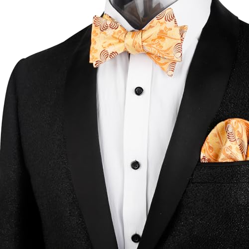 Alizeal Mens 2pcs Classic Floral Pattern Self-tied Bow Tie and Handkerchief Set - color: 035-orange+yellow