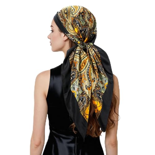 QIUTIMIY 35"x35" Like Silk Head Scarf for Women Satin Feel Large Square Scarf for Hair Wrapping and Sleeping Fashion Bandana - color: (90cm)square Scarf 19