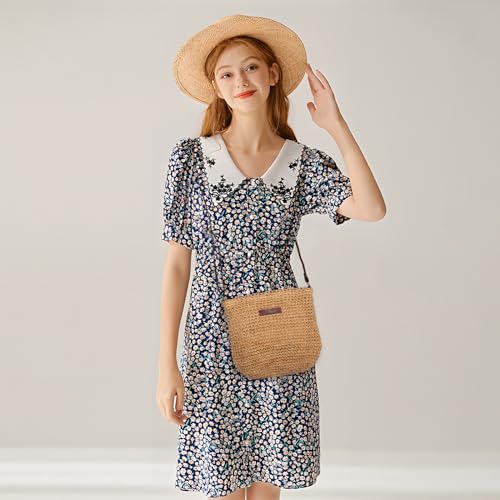 Straw Bag for Women Small Summer Beach Crossbody Bag Boho Handmade Weave Shoulder Handbags Purse for Vacation Travel - color: Khaki