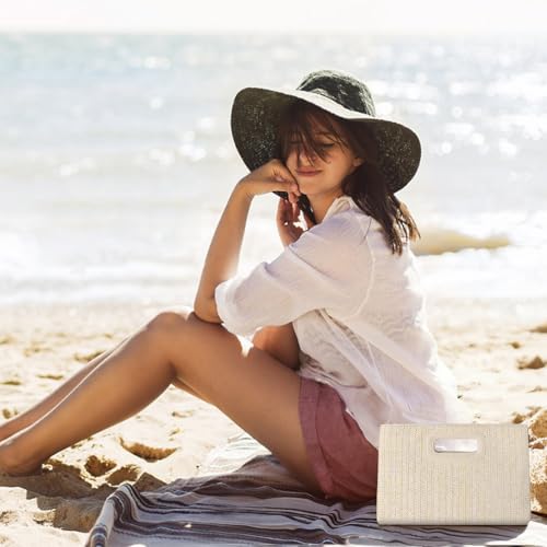 Beach Clutch Bag Straw Summer Clutch Purses for Women Handmade Woven Purse Detachable Gold Chain, Crossbody - color: Beige