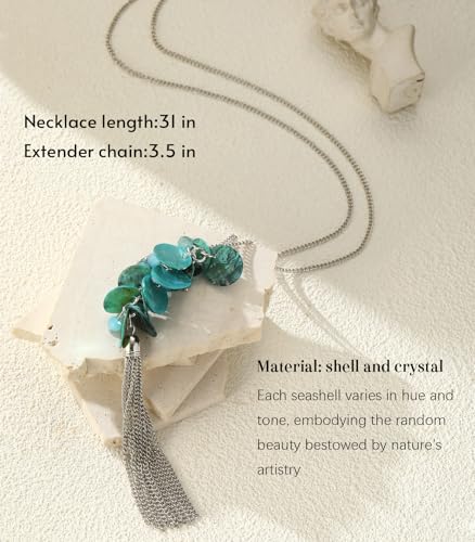 Noessla Boho Long Pendant Necklaces for Women Silver Tassel Long Necklace Sweater Chain Mothers Day Gifts Silver Costume Jewelry for Women - color: 81-Turquoise