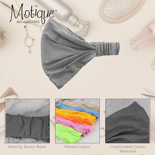 Motique Accessories Wide Cotton Head Band Solid Boho Yoga Style Soft Hairband for Women (Light Grey) - color: Light Grey
