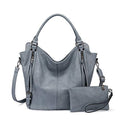Tote Bag for Women PU Leather Shoulder Bags Fashion Hobo Bags Large Purse and Handbags with Adjustable Shoulder Strap - color: Light Blue