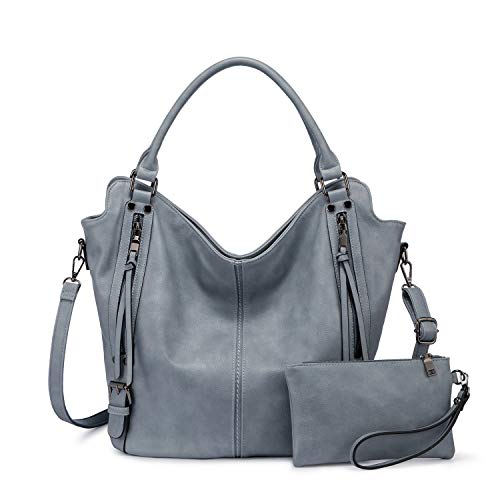 Tote Bag for Women PU Leather Shoulder Bags Fashion Hobo Bags Large Purse and Handbags with Adjustable Shoulder Strap - color: Light Blue