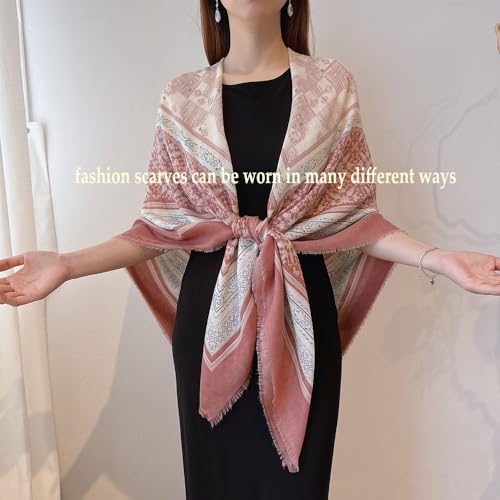K-Elewon Large Square Scarf 51" Cotton and Linen Hand feel Scarf Fashion Scarves Hair Wrapping Scarfs Neck Scarves for Women - color: H2306