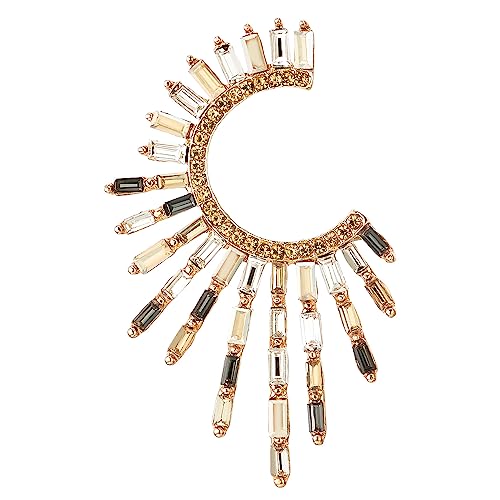 Women's Gold-Tone Crystal Fringe Hoop Earrings, Sunburst Crescent Baguette Crystal and Rhinestone Statement Jewelry