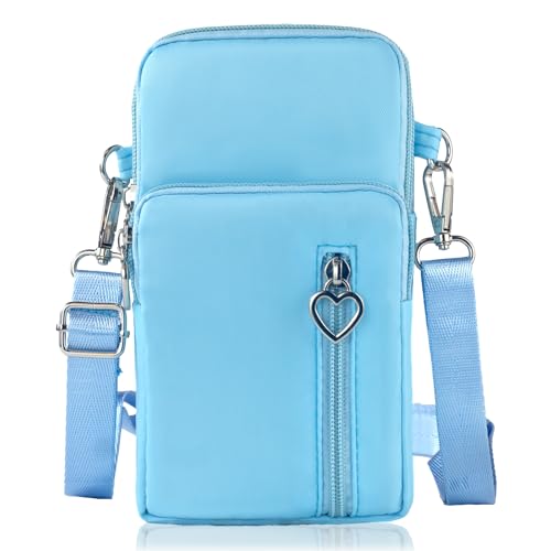JANKS Small Crossbody Bag for Women - Mini Phone Purses with Crossbody Strap and Wallet - Nylon Arm Bag - color: A-lightblue