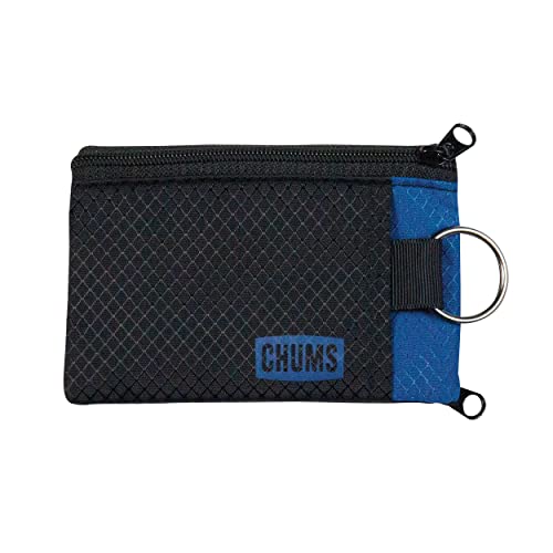 Chums Surfshorts Wallet - Solid Colors Collection, Lightweight Slim Wallet with RFID Blocking Card & Clear ID Window - Zippered Minimalist Wallet w/Key Ring - color: BlackBlue