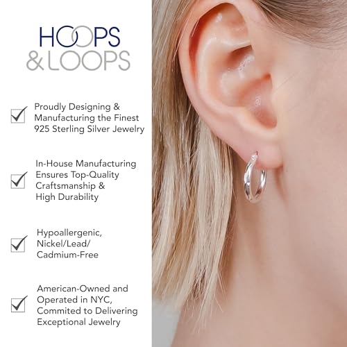 Hoops & Loops 925 Sterling Silver Diamond-Cut Hoop Earrings for Women, 2mm Textured Lightweight Click Top Hoops, 15mm 20mm 25mm 30mm, Silver 14k Yellow Gold & Rose Gold Flash Plated - color: Silver - 15mm (0.59'')