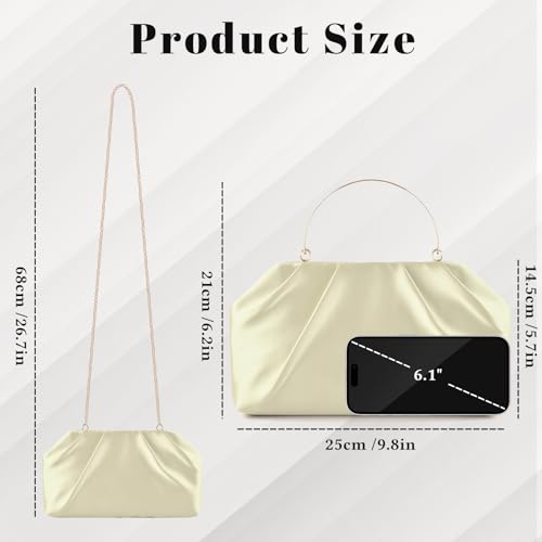 ERKOON Clutch Purse for Women Elegant Pleated Evening Bag Crossbody Shoulder Handbag Envelope Bag with 2 Detachable Chain - color: Beige