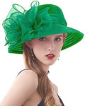 Women's Kentucky Derby Church Dress Hat Wide Brim Leaf Flower Bridal Shower Hat - color: 01 Green