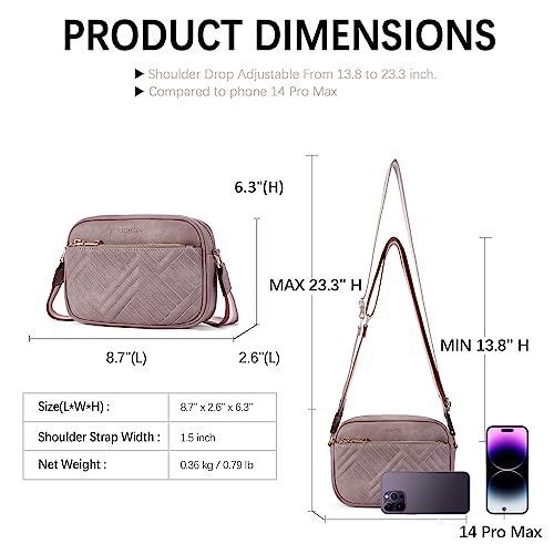BOSTANTEN Quilted Crossbody Bags for Women Vegan Leather Purses Shoulder Handbags with Wide Strap - color: Purple