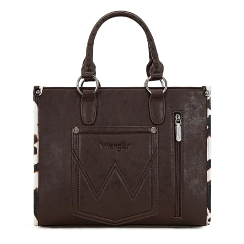 Montana West Wrangler Animal Print Tote Bag for Women Western Purse Boho Top Handle Satchel Handbag - color: Cow Coffee
