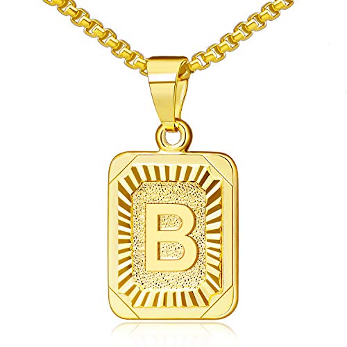 JSJOY Graduation Gifts 2026 Gold Initial Necklaces for Women Men Gold Letter Necklaces 26 Capital A-Z Letter Pendant Necklaces for Women Square Monogram Necklace for Her Initial Necklaces - color: Gold Letter B