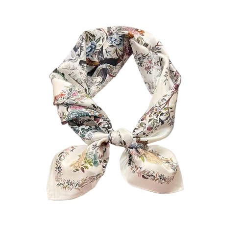 JERLA 100% Pure Mulberry Silk Square Scarf for Hair-27''x27'' Women Men Natural Silk Neckerchief Headscarf - color: Flowers and Birds Pink