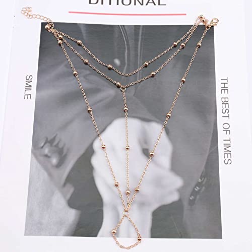 Boho Ball Barefoot Sandal Chain Gold Satellite Ankle Bracelet Toe Ring Anklet Vintage Layered Ankle Bracelet Summer Foot Chain Jewelry for Women