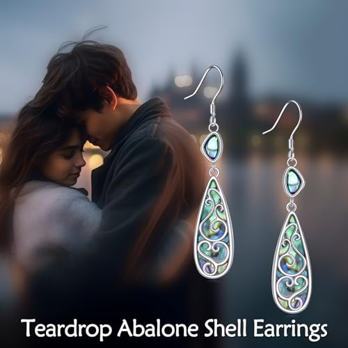 TIGER RIDER Abalone Shell 925 Sterling Silver Dangle Earrings Lightweight Filigree Dangle Drop Earrings for Women - style: Filigree