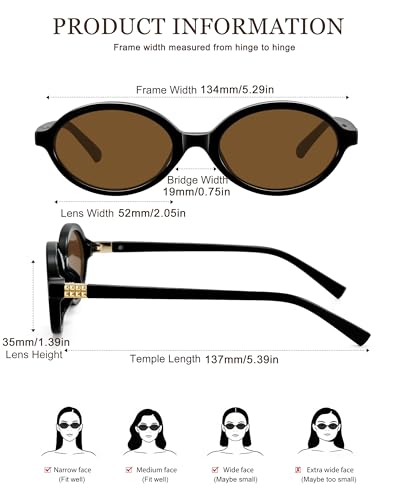 WOWSUN Retro Oval Sunglasses Womens Trendy Sun Glasses Sunnies UV400 Protection - color: 2 Pack: Black Frame Grey Lens+black Frame Brown Lens